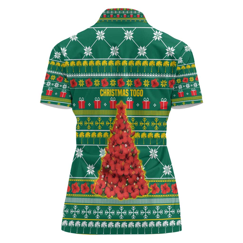 Togo Christmas Women Polo Shirt with Santa Poinsettia Flower Tree Gifts and African Print Pattern - Wonder Print Shop