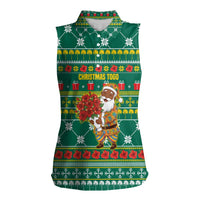 Togo Christmas Women Sleeveless Polo Shirt with Santa Poinsettia Flower Tree Gifts and African Print Pattern - Wonder Print Shop