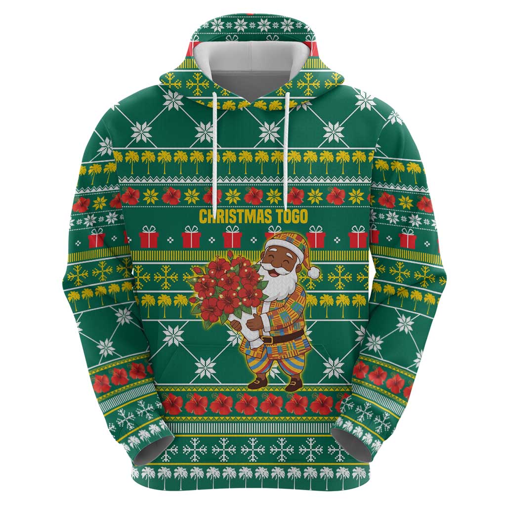 Togo Christmas Zip Hoodie with Santa Poinsettia Flower Tree Gifts and African Print Pattern - Wonder Print Shop
