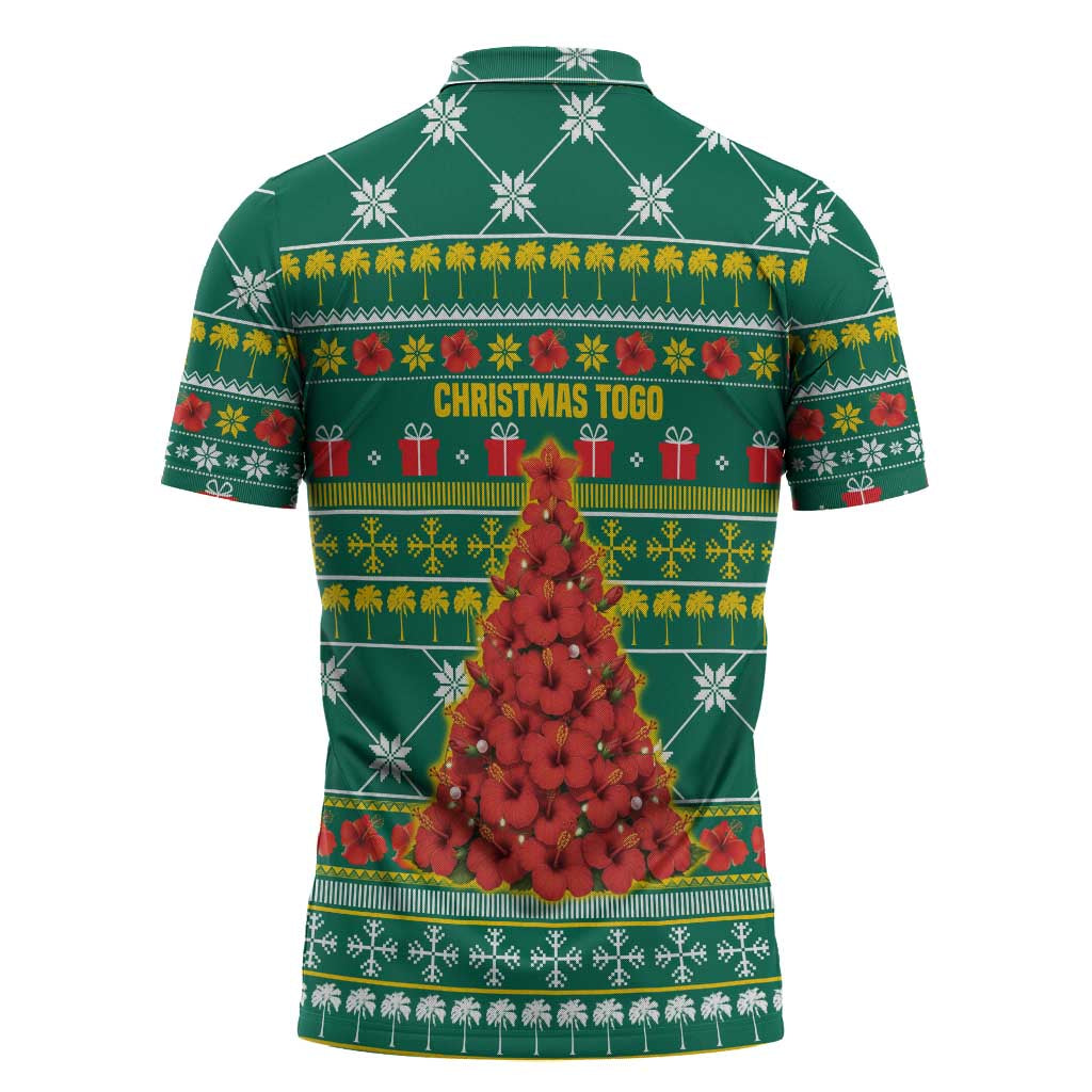 Togo Christmas Zipper Polo Shirt with Santa Poinsettia Flower Tree Gifts and African Print Pattern - Wonder Print Shop