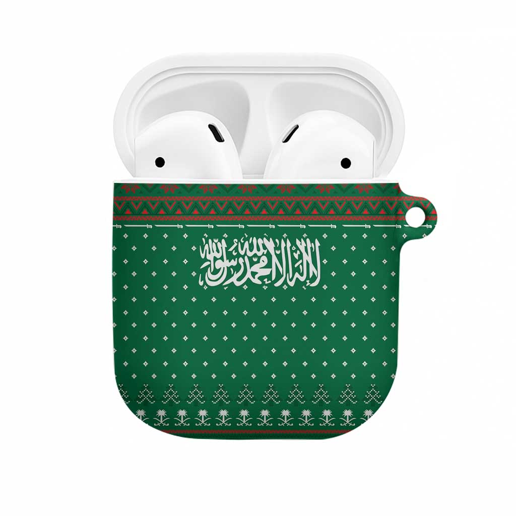 Saudi Arabia Christmas AirPods Case with Green Pattern, Traditional Script Motif, and Camel Caravan Silhouette - Wonder Print Shop
