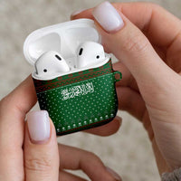 Saudi Arabia Christmas AirPods Case with Green Pattern, Traditional Script Motif, and Camel Caravan Silhouette - Wonder Print Shop
