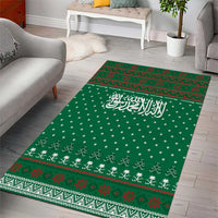 Saudi Arabia Christmas Area Rug with Green Pattern, Traditional Script Motif, and Camel Caravan Silhouette - Wonder Print Shop
