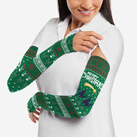 Saudi Arabia Christmas Arm Sleeves with Green Pattern, Traditional Script Motif, and Camel Caravan Silhouette - Wonder Print Shop