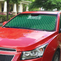 Saudi Arabia Christmas Auto Sun Shade with Green Pattern, Traditional Script Motif, and Camel Caravan Silhouette - Wonder Print Shop