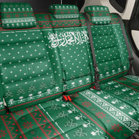 Saudi Arabia Christmas Back Car Seat Cover with Green Pattern, Traditional Script Motif, and Camel Caravan Silhouette - Wonder Print Shop