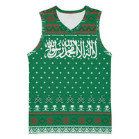 Saudi Arabia Christmas Basketball Jersey with Green Pattern, Traditional Script Motif, and Camel Caravan Silhouette - Wonder Print Shop