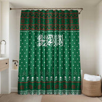 Saudi Arabia Christmas Bathroom Set with Green Pattern, Traditional Script Motif, and Camel Caravan Silhouette - Wonder Print Shop