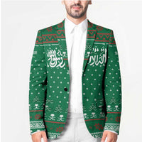 Saudi Arabia Christmas Blazer with Green Pattern, Traditional Script Motif, and Camel Caravan Silhouette - Wonder Print Shop