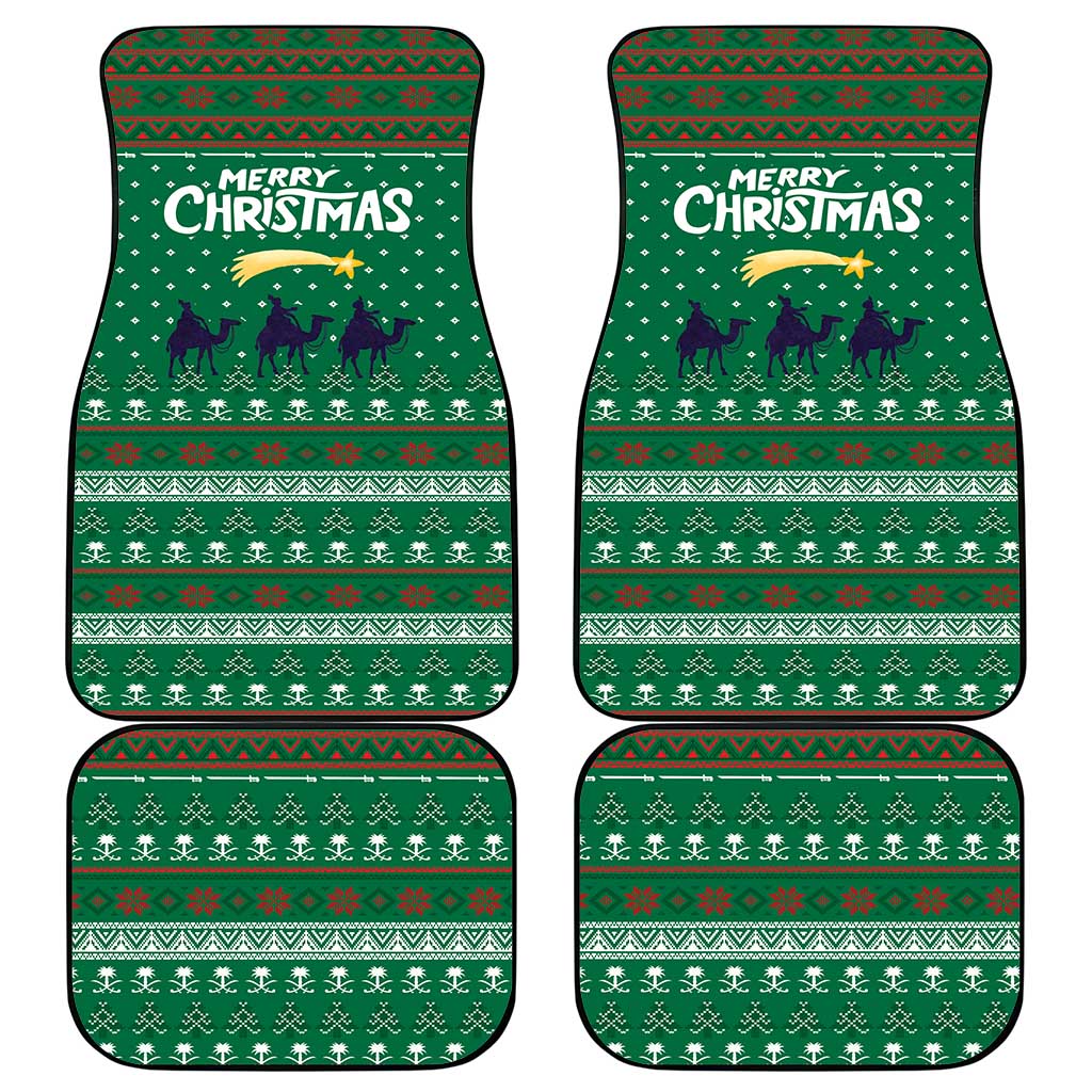 Saudi Arabia Christmas Car Mats with Green Pattern, Traditional Script Motif, and Camel Caravan Silhouette - Wonder Print Shop