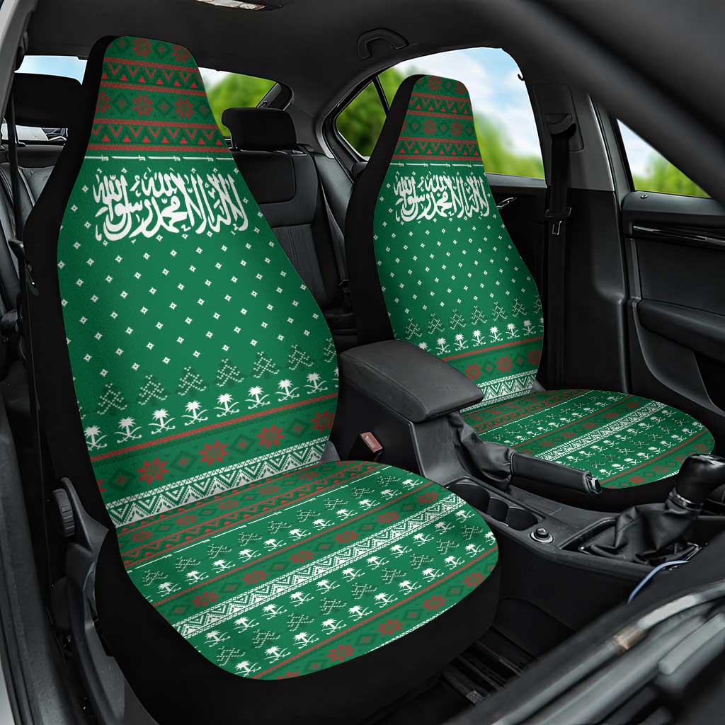 Saudi Arabia Christmas Car Seat Cover with Green Pattern, Traditional Script Motif, and Camel Caravan Silhouette - Wonder Print Shop