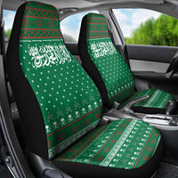Saudi Arabia Christmas Car Seat Cover with Green Pattern, Traditional Script Motif, and Camel Caravan Silhouette - Wonder Print Shop