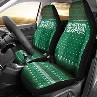 Saudi Arabia Christmas Car Seat Cover with Green Pattern, Traditional Script Motif, and Camel Caravan Silhouette - Wonder Print Shop
