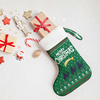 Saudi Arabia Christmas Stocking with Green Pattern, Traditional Script Motif, and Camel Caravan Silhouette - Wonder Print Shop