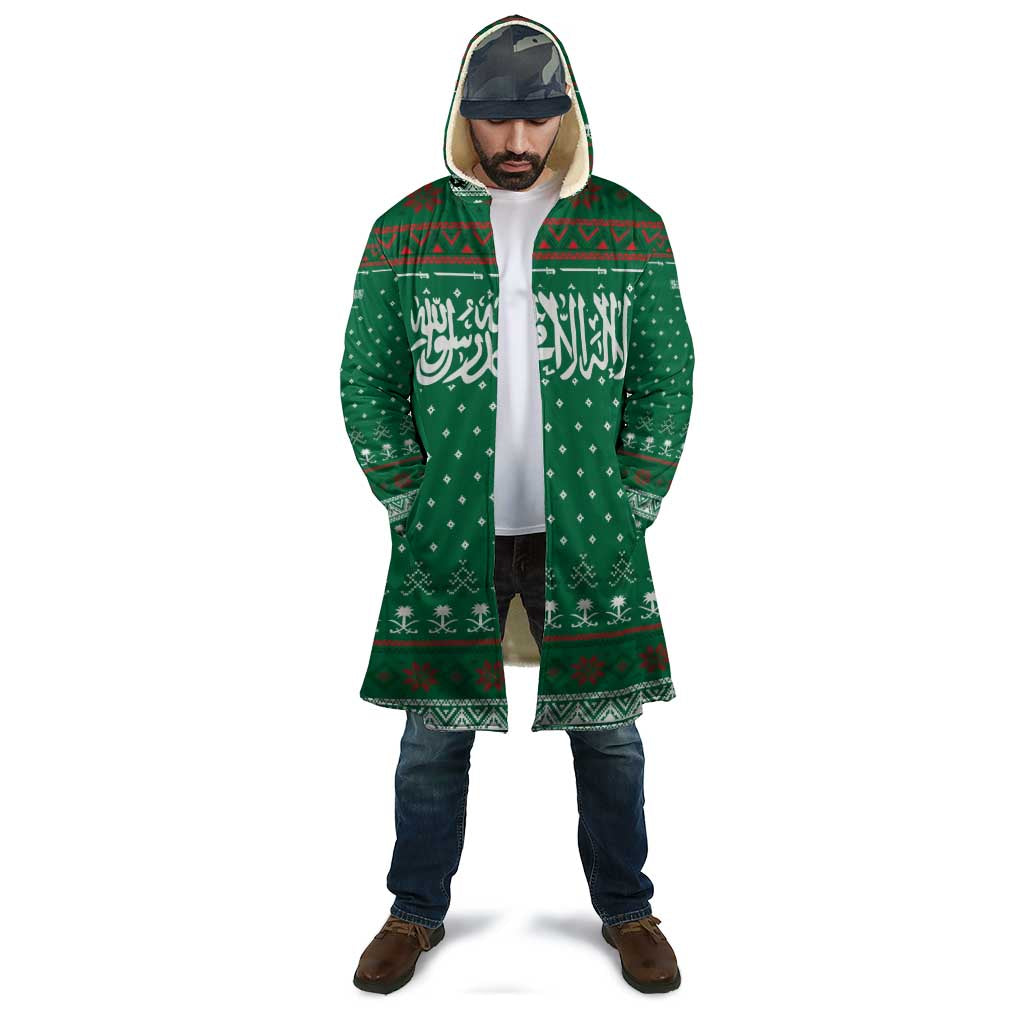 Saudi Arabia Christmas Cloak with Green Pattern, Traditional Script Motif, and Camel Caravan Silhouette - Wonder Print Shop