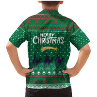Saudi Arabia Christmas Family Matching Mermaid Dress and Hawaiian Shirt with Green Pattern, Traditional Script Motif, and Camel Caravan Silhouette - Wonder Print Shop