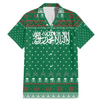 Saudi Arabia Christmas Family Matching Mermaid Dress and Hawaiian Shirt with Green Pattern, Traditional Script Motif, and Camel Caravan Silhouette - Wonder Print Shop