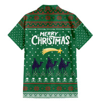 Saudi Arabia Christmas Family Matching Mermaid Dress and Hawaiian Shirt with Green Pattern, Traditional Script Motif, and Camel Caravan Silhouette - Wonder Print Shop