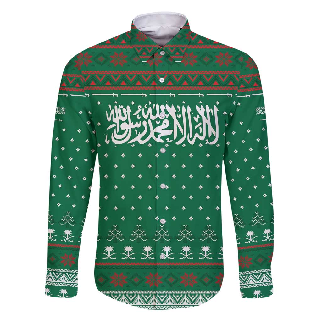 Saudi Arabia Christmas Family Matching Puletasi and Hawaiian Shirt with Green Pattern, Traditional Script Motif, and Camel Caravan Silhouette - Wonder Print Shop
