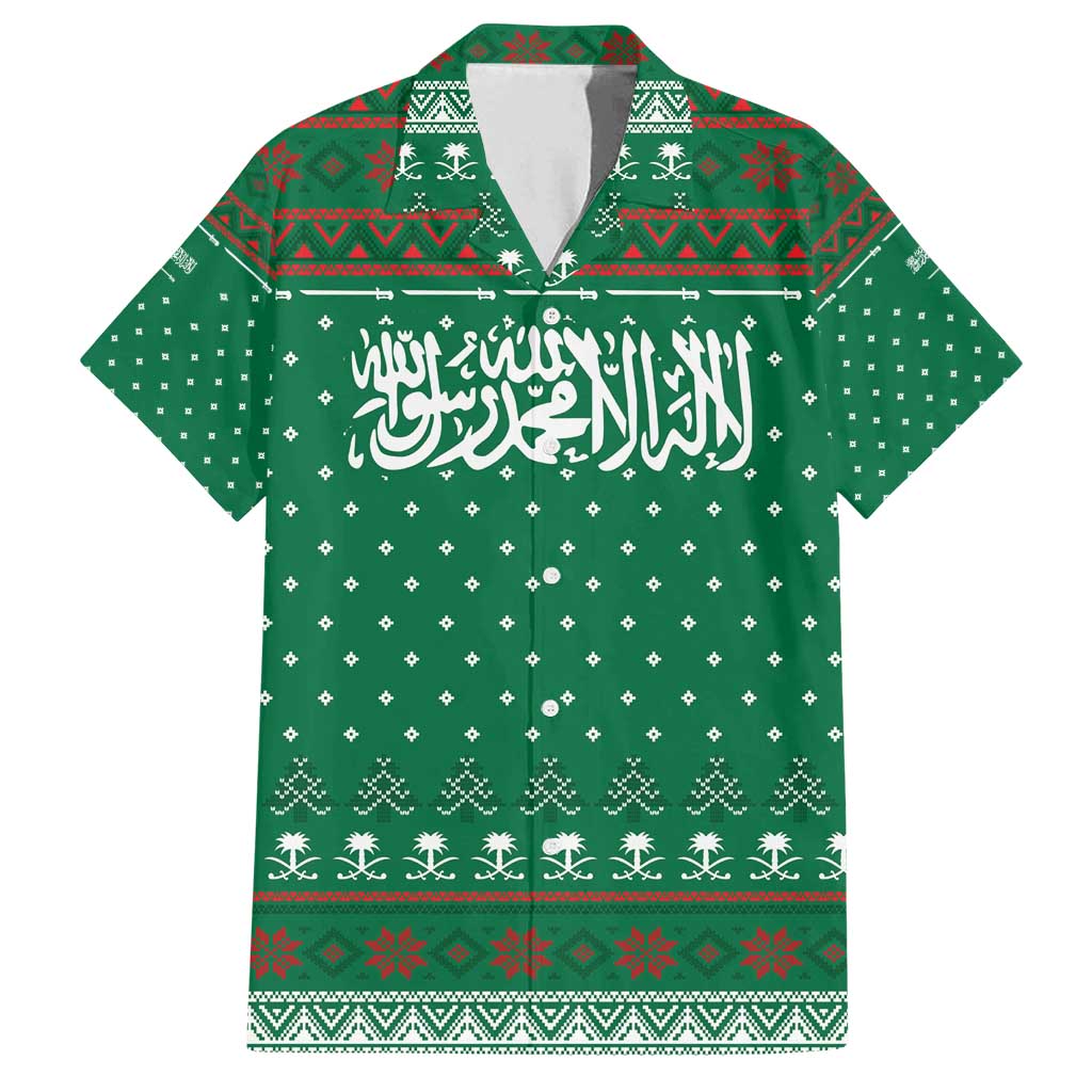 Saudi Arabia Christmas Family Matching Summer Maxi Dress and Hawaiian Shirt with Green Pattern, Traditional Script Motif, and Camel Caravan Silhouette - Wonder Print Shop