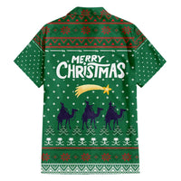 Saudi Arabia Christmas Family Matching Summer Maxi Dress and Hawaiian Shirt with Green Pattern, Traditional Script Motif, and Camel Caravan Silhouette - Wonder Print Shop