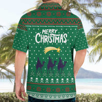 Saudi Arabia Christmas Hawaiian Shirt with Green Pattern, Traditional Script Motif, and Camel Caravan Silhouette - Wonder Print Shop