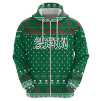 Saudi Arabia Christmas Hoodie with Green Pattern, Traditional Script Motif, and Camel Caravan Silhouette - Wonder Print Shop