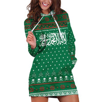 Saudi Arabia Christmas Hoodie Dress with Green Pattern, Traditional Script Motif, and Camel Caravan Silhouette - Wonder Print Shop