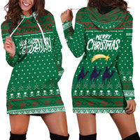 Saudi Arabia Christmas Hoodie Dress with Green Pattern, Traditional Script Motif, and Camel Caravan Silhouette - Wonder Print Shop