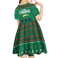 Saudi Arabia Christmas Kid Short Sleeve Dress with Green Pattern, Traditional Script Motif, and Camel Caravan Silhouette - Wonder Print Shop