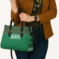 Saudi Arabia Christmas Leather Bag with Green Pattern, Traditional Script Motif, and Camel Caravan Silhouette - Wonder Print Shop