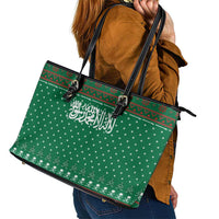 Saudi Arabia Christmas Leather Tote Bag with Green Pattern, Traditional Script Motif, and Camel Caravan Silhouette - Wonder Print Shop