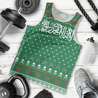 Saudi Arabia Christmas Men Tank Top with Green Pattern, Traditional Script Motif, and Camel Caravan Silhouette - Wonder Print Shop