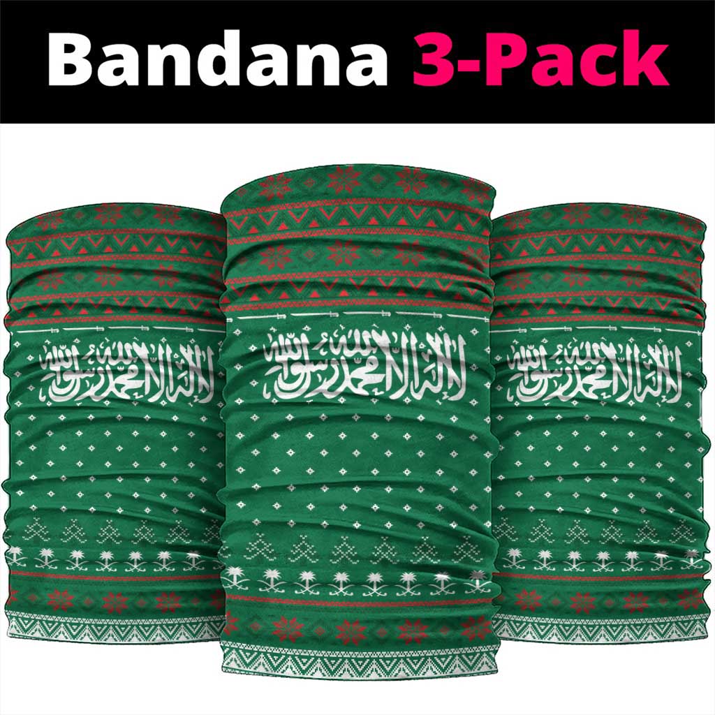 Saudi Arabia Christmas Neck Gaiter with Green Pattern, Traditional Script Motif, and Camel Caravan Silhouette - Wonder Print Shop