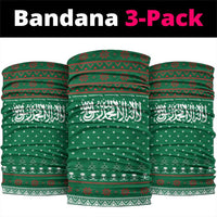 Saudi Arabia Christmas Neck Gaiter with Green Pattern, Traditional Script Motif, and Camel Caravan Silhouette - Wonder Print Shop