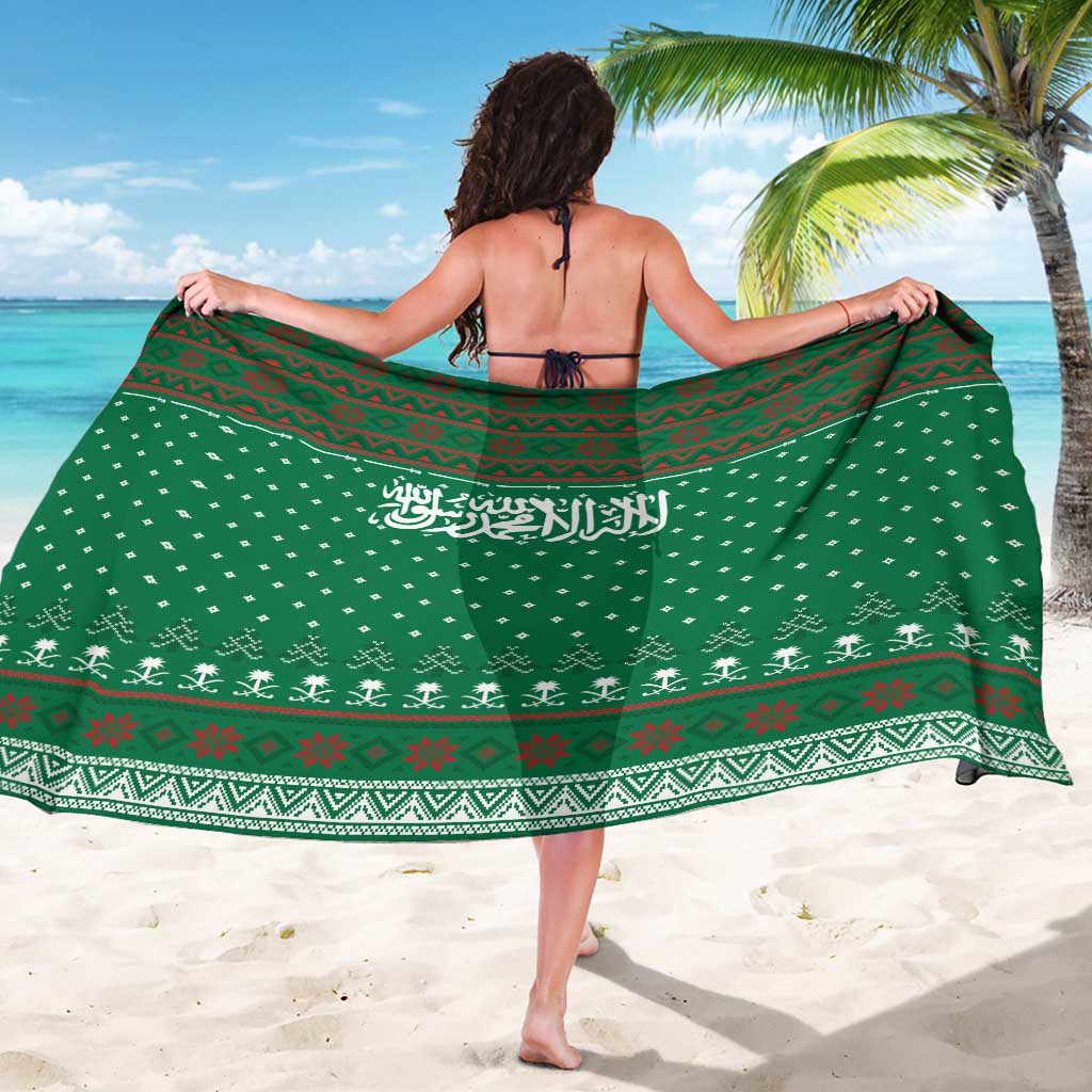 Saudi Arabia Christmas Sarong with Green Pattern, Traditional Script Motif, and Camel Caravan Silhouette - Wonder Print Shop
