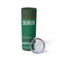 Saudi Arabia Christmas Skinny Tumbler with Green Pattern, Traditional Script Motif, and Camel Caravan Silhouette - Wonder Print Shop