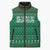 Saudi Arabia Christmas Sleeveless Puffer Jacket with Green Pattern, Traditional Script Motif, and Camel Caravan Silhouette - Wonder Print Shop