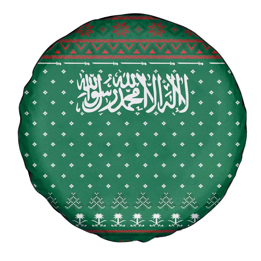 Saudi Arabia Christmas Spare Tire Cover with Green Pattern, Traditional Script Motif, and Camel Caravan Silhouette - Wonder Print Shop