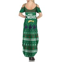 Saudi Arabia Christmas Summer Maxi Dress with Green Pattern, Traditional Script Motif, and Camel Caravan Silhouette - Wonder Print Shop