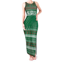 Saudi Arabia Christmas Tank Maxi Dress with Green Pattern, Traditional Script Motif, and Camel Caravan Silhouette - Wonder Print Shop