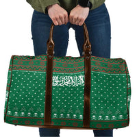 Saudi Arabia Christmas Travel Bag with Green Pattern, Traditional Script Motif, and Camel Caravan Silhouette - Wonder Print Shop