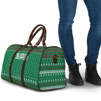 Saudi Arabia Christmas Travel Bag with Green Pattern, Traditional Script Motif, and Camel Caravan Silhouette - Wonder Print Shop