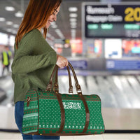 Saudi Arabia Christmas Travel Bag with Green Pattern, Traditional Script Motif, and Camel Caravan Silhouette - Wonder Print Shop