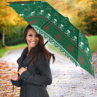Saudi Arabia Christmas Umbrella with Green Pattern, Traditional Script Motif, and Camel Caravan Silhouette - Wonder Print Shop