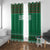 Saudi Arabia Christmas Window Curtain with Green Pattern, Traditional Script Motif, and Camel Caravan Silhouette - Wonder Print Shop
