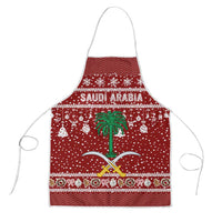 Saudi Arabia Christmas Apron with Red Festive Pattern, National Emblem with Palm and Swords, and Map Motif - Wonder Print Shop