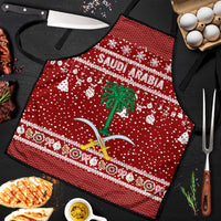 Saudi Arabia Christmas Apron with Red Festive Pattern, National Emblem with Palm and Swords, and Map Motif - Wonder Print Shop