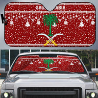Saudi Arabia Christmas Auto Sun Shade with Red Festive Pattern, National Emblem with Palm and Swords, and Map Motif - Wonder Print Shop