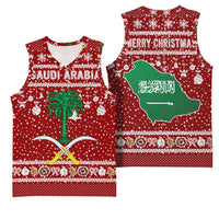 Saudi Arabia Christmas Basketball Jersey with Red Festive Pattern, National Emblem with Palm and Swords, and Map Motif - Wonder Print Shop
